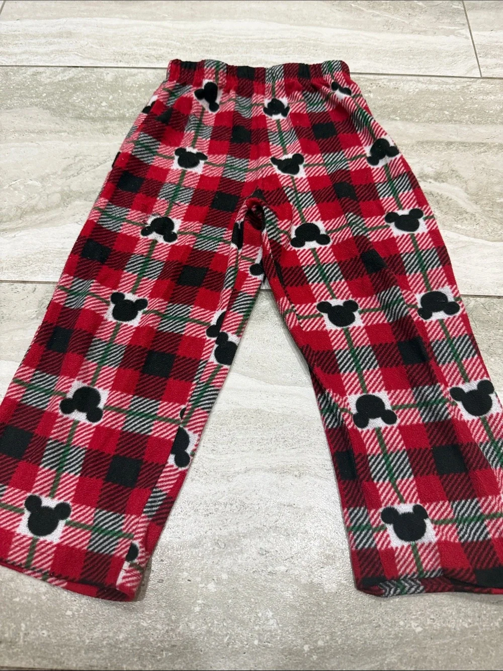 Red Plaid Kids Pajama Pants with Black Mickey Head Accents